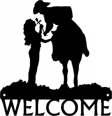 Romantic Couple - Cowboy & Cowgirl - Welcome sign - The Metal Peddler Welcome Signs cowboy, cowgirl, porch, welcome sign, western