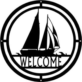 Sail Boat Welcome Sign - The Metal Peddler Welcome Signs boat, nautical, porch, Welcome Sign