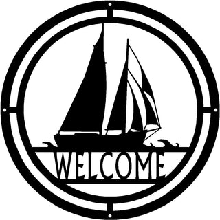 Sail Boat Welcome Sign - The Metal Peddler Welcome Signs boat, nautical, porch, Welcome Sign