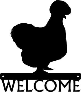 Silkie Chicken #01 Welcome Sign - The Metal Peddler Chicken, porch, Rooster, Welcome Sign