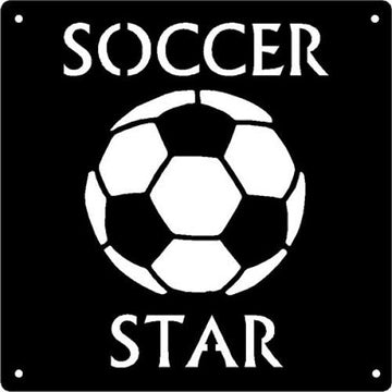 "Soccer" on top- "Star" on bottom- with soccer ball image in center - Sport Wall Art Sign - The Metal Peddler  sign, soccer, soccer ball, sports, wall art