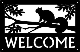 Squirrel in Tree Welcome Sign 17x11 - The Metal Peddler  17x11, porch, Squirrel, welcome sign