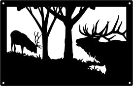 Elk Bulls Territorial Warning Wildlife Wall Art Sign with Custom Options - The Metal Peddler Decorative Plaques 17x11, address sign, antlers, camp, dad, dad hunting fishing, dad wildlife, elk, not-Dog, Personalized Signs, personalizetext, porch, trees, Welcome sign, wildlife