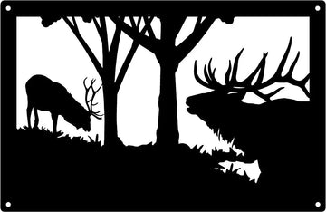 Elk Bulls Territorial Warning Wildlife Wall Art Sign with Custom Options - The Metal Peddler Decorative Plaques 17x11, address sign, antlers, camp, dad, dad hunting fishing, dad wildlife, elk, not-Dog, Personalized Signs, personalizetext, porch, trees, Welcome sign, wildlife