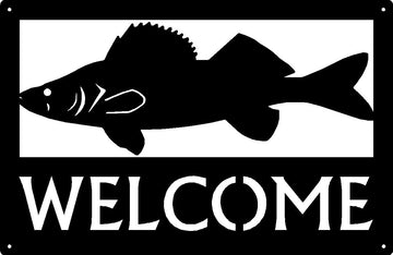 Walleye Fish Welcome Sign 17x11 - The Metal Peddler  17x11, fish, porch, walleye, welcome sign